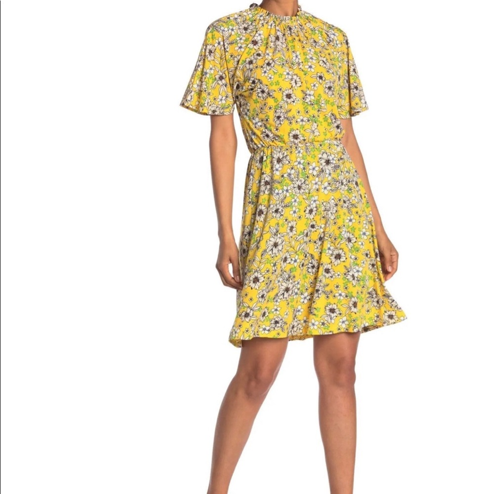 Maggy London Floral Print Yellow A-Line Dress
